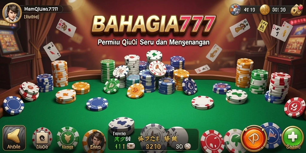 Tangkapan layar permainan QiuQiu di BAHAGIA777 menunjukkan keseruan bermain.
