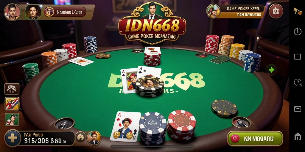 Screenshot gameplay menampilkan aksi seru di meja Poker.