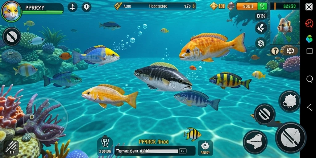 Screenshot gameplay PPRRYY menampilkan aksi menembak ikan yang seru.