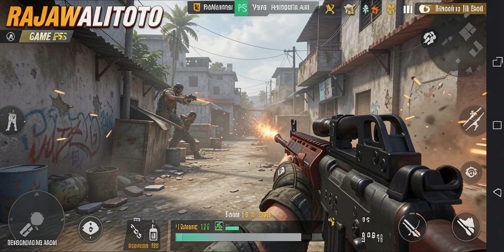 Screenshot gameplay RAJAWALITOTO menampilkan pertarungan sengit di medan perang zamana modern.
